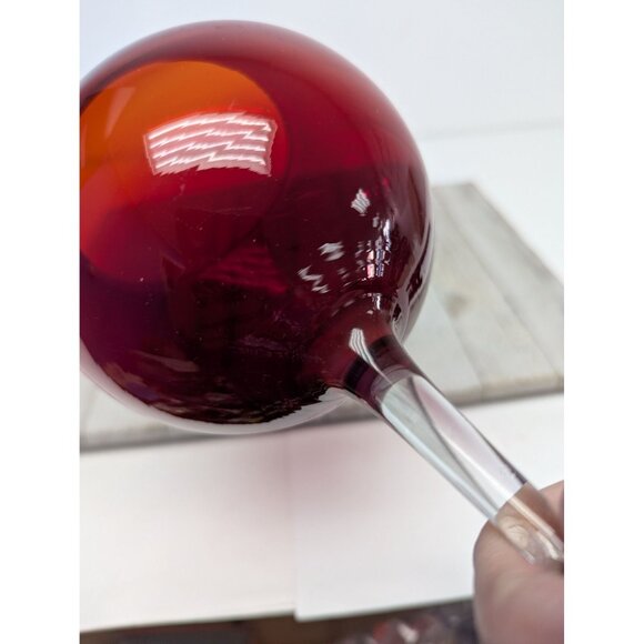 Vintage Red Crystal Wine Glass Balloon Blown Glass Long Stem 9 1/2" - Picture 3 of 6